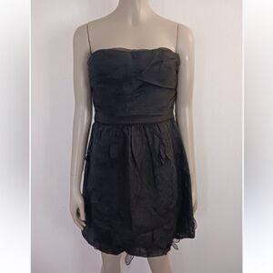 BCBG Black Mini Strapless Dress with Leaf Appliqué